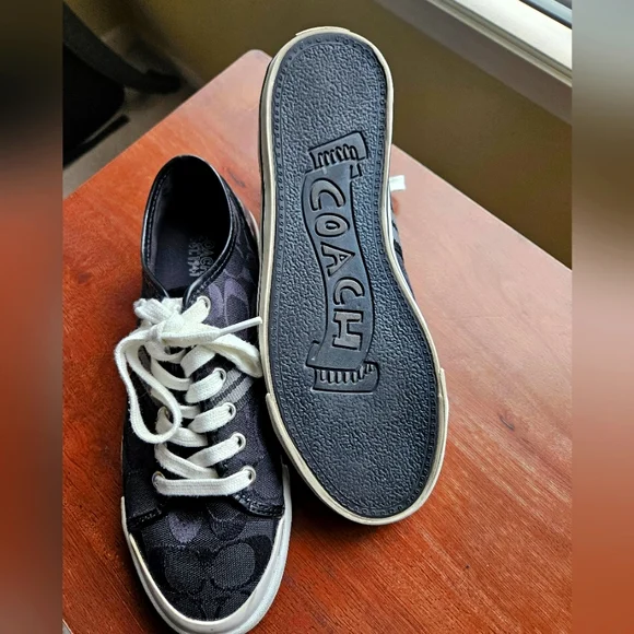 Coach "Folly" Black White Signature Jacquard/Patent Black Leather Sneakers-8M - Picture 6 of 9